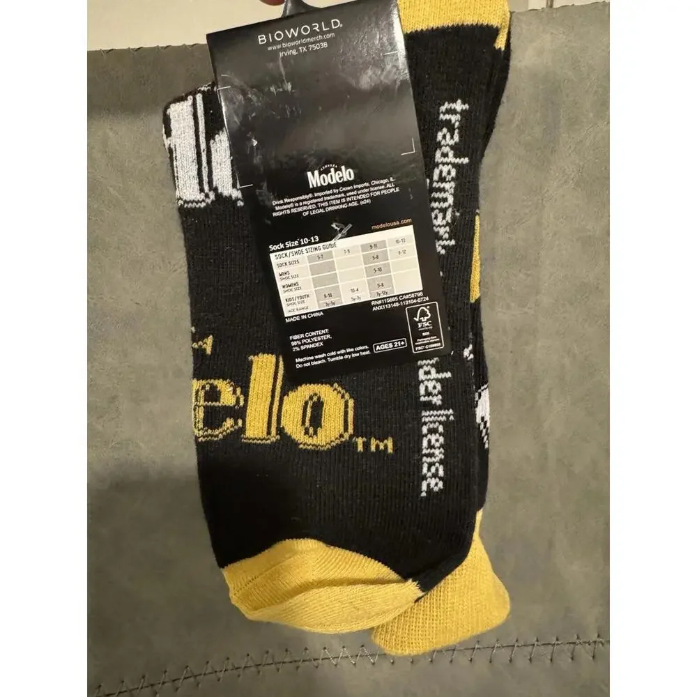 MODELO MEXICAN BEER 2 Pair‎ Novelty Crew Socks Men's Shoe Size 10-13.